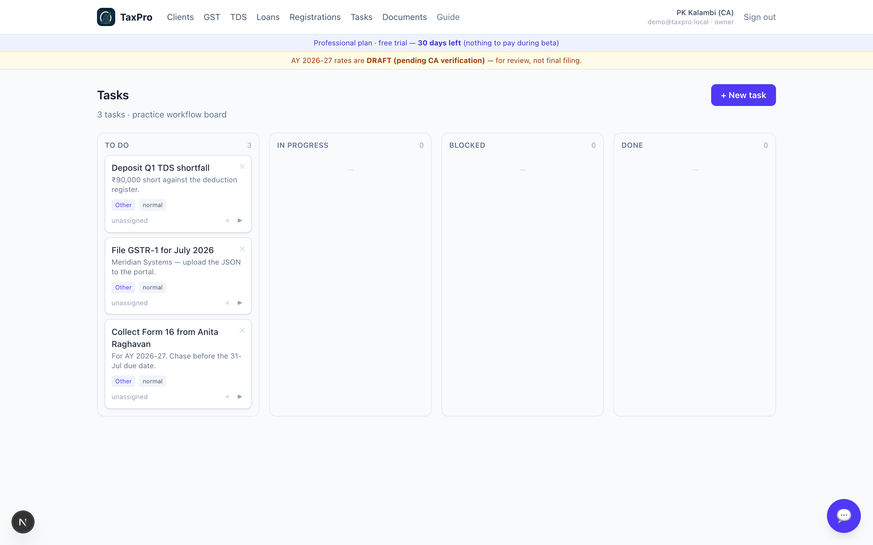 Tasks and the compliance calendar